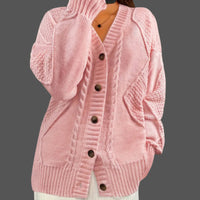 V-neck Knitted Cardigan Breasted Cable-knit Sweater Coat