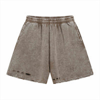 Retro Heavy Batik Stitching Washed And Worn Shorts Frayed Ripped