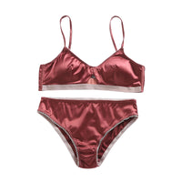 Glossy thin silk French triangle cup ice silk sexy bra satin bra set