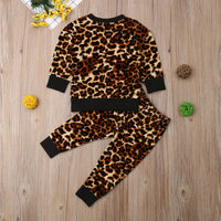 Coral Velvet Leopard Print Long-Sleeved T-Shirt And Trousers Two-Piece Suit