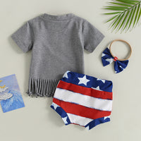 Summer Infant Toddler Letter Tassel Top Striped Bag Fart Shorts