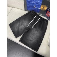 Washed Wrinkle-Effect Denim Shorts Mens Casual Mid-Length Pants
