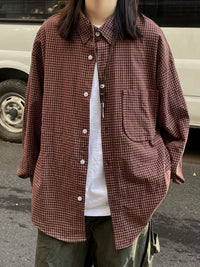 Retro Effortless Loose-Fit Versatile Plaid Lapel Long-Sleeve Shirt