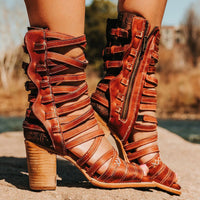 Womens Retro Stiletto-Strap Cutout Sandals