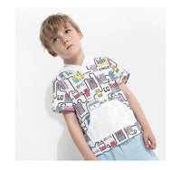 Cartoon print boy's hooded short sleeve t-shirt