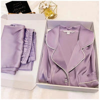 Short-sleeved Solid Color Loungewear Silk Two-piece Set