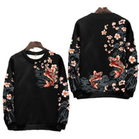 Men's Koi Sweater Round Neck Long Sleeve Retro Hooded Brushed Hoody