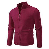 Stand Collar Simple Zipper Solid Color Cardigan Sweater