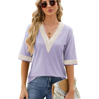 Womens Loose Top With Golden Lace Panels And Three-Quarter Sleeves