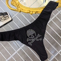 Rhinestone T-back Hot Drilling Ice Silk Satin Underwear