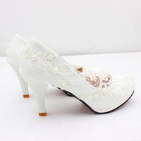 New Lace High Wedding Shoes With White Low Heels