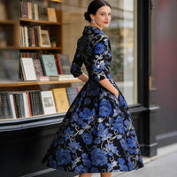 Elegant Womens V-Neck Long-Sleeve Dress With A Floral Creative Retro 3D Digital Print