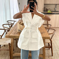 Sleeveless Workwear Shirt With Multiple Pockets Loose-fit Top