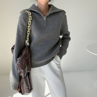 Womens Relaxed-fit Niche Zip-up Sweater