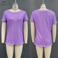Women's Commuter Sequin Loose Crew Neck Short-Sleeve Top