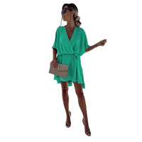 Multicolor Waist-Cinching V-Neck Elegant Womens Dress