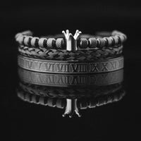 Roman Numeral Bronze Zircon Crown Woven Bracelet Set