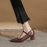 Microfiber Square-toe Chunky-heeled Pumps