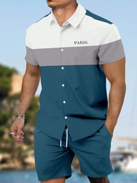 Mens 3D Digital-Print Shirt And Sports Suit Set