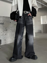 Spring And Autumn Washed Jeans Men's Loose Wide-leg Pants