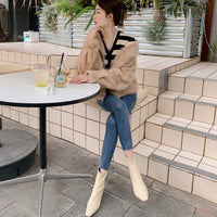 Womens Off-white Elastic High-heeled Boots With A Small Square Toe