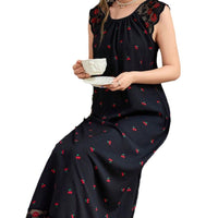 Cherry-print Lace-panelled Sleeveless Dress