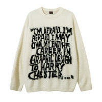 Letter Jacquard Loose Round Neck Sweater