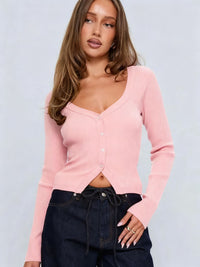 Women's European And American-style Long-sleeved Slim-fit Cropped Knit Top