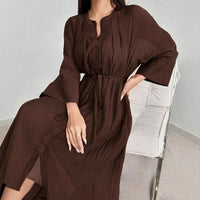 Stand-up Collar V-neck Batwing Sleeve Long-sleeve Dress
