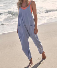 Women Zipper Pocket Suspender Trousers Jumpsuit