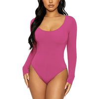 Slim-fit U-neck Long-sleeve One-piece Jumpsuit For Women