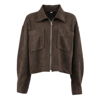 Brown Fashion Long Sleeve Suede Jacket