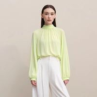 Womens Loose Half-Neck Raglan-Sleeve Chiffon Top