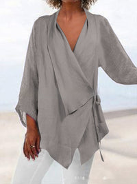 Pure Color Tied Irregular Hem Cotton Linen Women's Casual Top