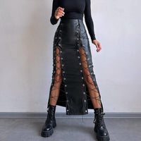 Women's Leather Sexy Solid Color Slit Tie Wrap Skirt
