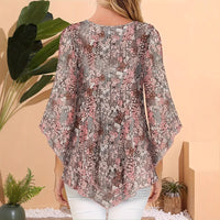 Women's Floral Print V-neck Chiffon Long Sleeve Top