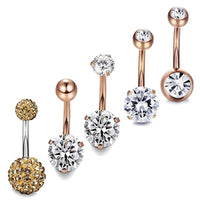 Stainless Steel Zircon Rose Gold Belly Button Ring Set
