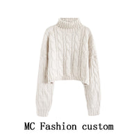 Turtleneck Pullover Short Cable-knit Sweater Women