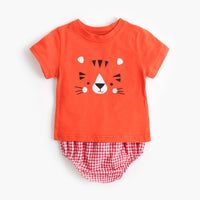 Girls' Cotton Plaid Clothes And Shorts Two Piece Set
