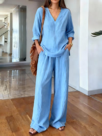 Womens Multi-color Cotton Long-sleeve Top And Pants Pre-washed