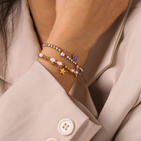 Resort-style 18K Gold Stainless Steel Zircon Bracelet