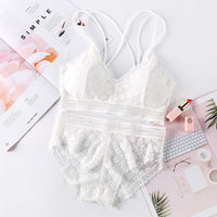 Fashion cross straps gather bra lace underwear set