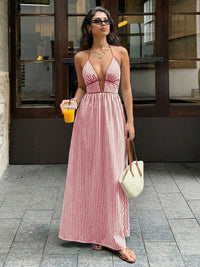 Deep V-neck Striped Resort Dress