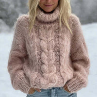 Womens High-neck Pullover Chunky-knit Jacquard Sweater