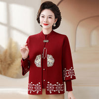 Middle-aged And Elderly Women's Knitting Sweater Cardigan Autumn And Winter Two-piece Set