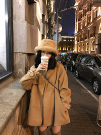 Double-sided waist belt tie trench coat woolen mid-length coat