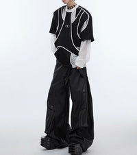 Fake Two-piece Design Padded Shoulder Long Sleeve Crew Neck Sweater