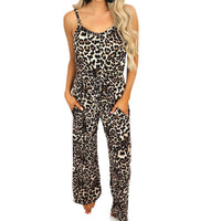 Leopard Print Suspenders Casual Loose Jumpsuit