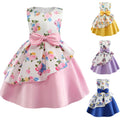 Girls' dress irregular skirt print children's dress bow costume