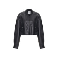 Black Pu Jacket Zipper Coat Women's Clothing